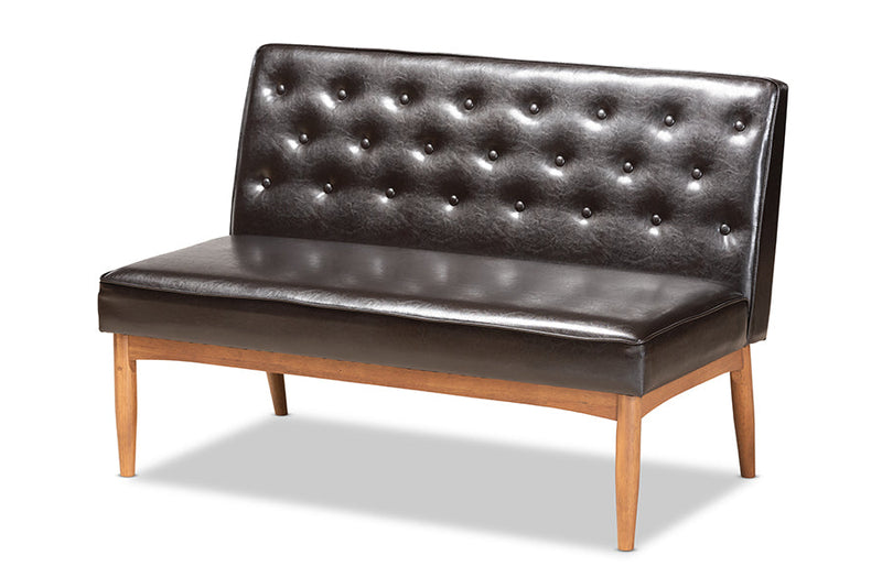 Mario Dark Brown Faux Leather Walnut Brown 2Pc Dining Nook Banquette Set Baxton