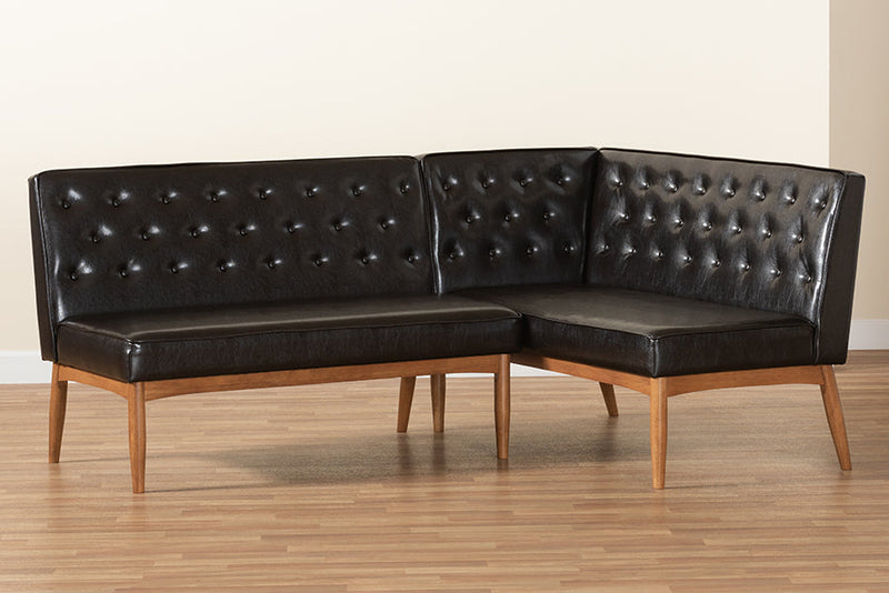 Mario Dark Brown Faux Leather Walnut Brown 2Pc Dining Nook Banquette Set Baxton