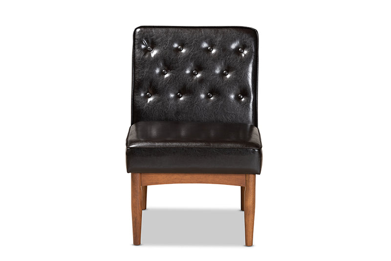 Mario Mid-Century Modern Dark Brown Faux Leather Upholstered and Walnut Brown Finished Wood Dining Chair