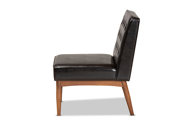 Mario Mid-Century Modern Dark Brown Faux Leather Upholstered and Walnut Brown Finished Wood Dining Chair