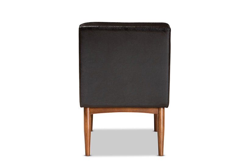 Mario Mid-Century Modern Dark Brown Faux Leather Upholstered and Walnut Brown Finished Wood Dining Chair