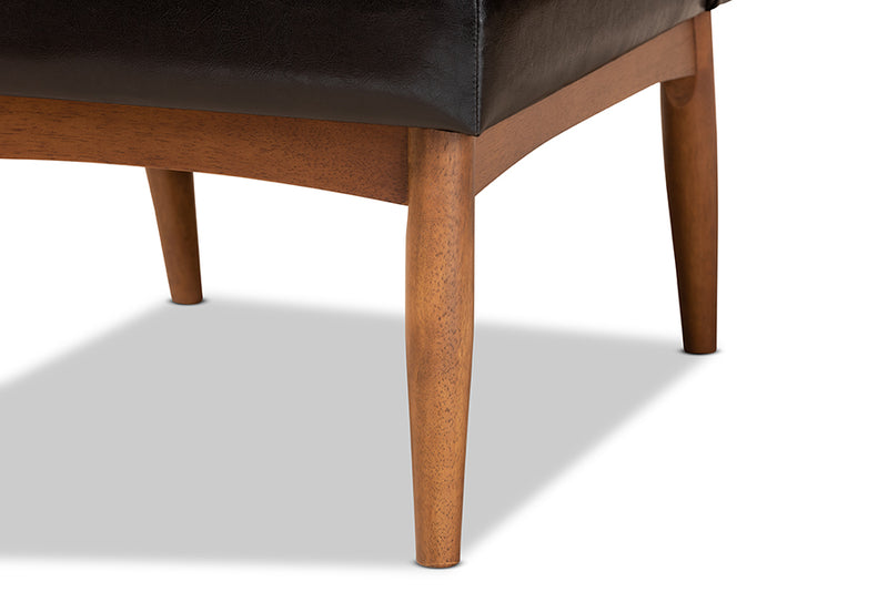 Mario Mid-Century Modern Dark Brown Faux Leather Upholstered and Walnut Brown Finished Wood Dining Chair