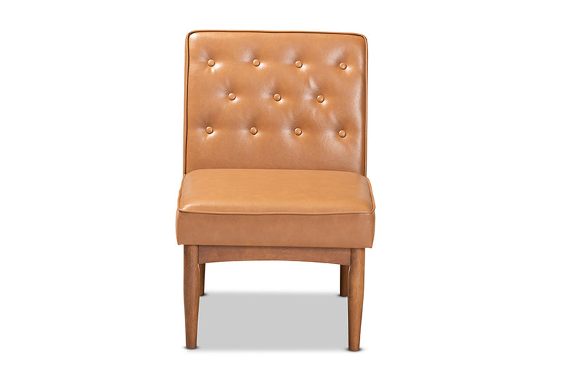 Mario Mid-Century Modern Tan Faux Leather Upholstered and Walnut Brown Finished Wood Dining Chair