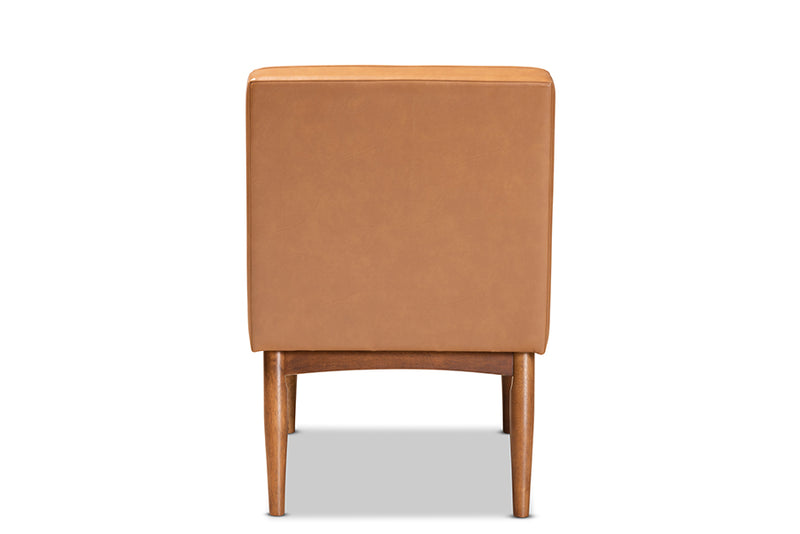 Mario Mid-Century Modern Tan Faux Leather Upholstered and Walnut Brown Finished Wood Dining Chair