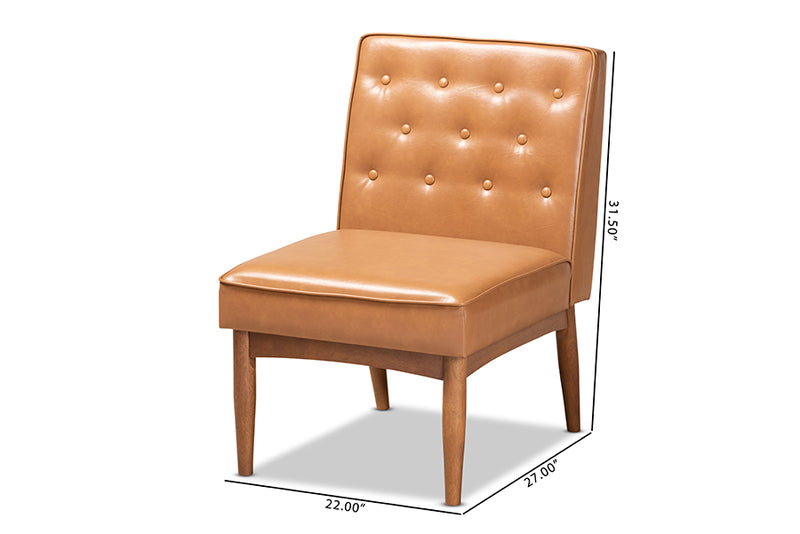 Mario Mid-Century Modern Tan Faux Leather Upholstered and Walnut Brown Finished Wood Dining Chair