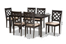 Edith Sand Fabric Upholstered and Dark Brown 7-Piece Dining Set Baxton