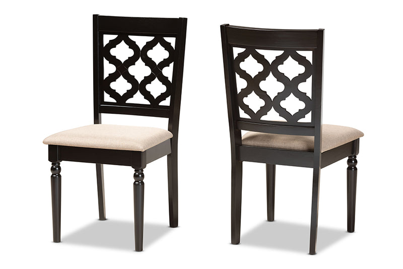 Edith Modern and Contemporary Sand Fabric Upholstered and Dark Brown Finished Wood 2-Piece Dining Chair Set