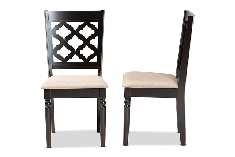 Edith Modern and Contemporary Sand Fabric Upholstered and Dark Brown Finished Wood 2-Piece Dining Chair Set