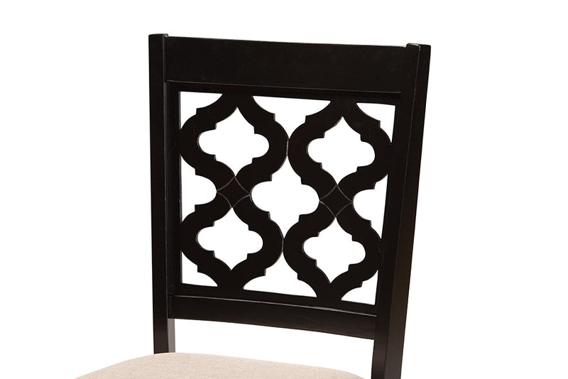 Edith Sand Fabric Upholstered and Dark Brown 2Pc Dining Chair Set Baxton