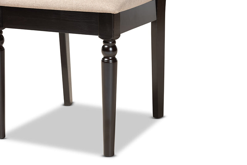 Edith Sand Fabric Upholstered and Dark Brown 2Pc Dining Chair Set Baxton