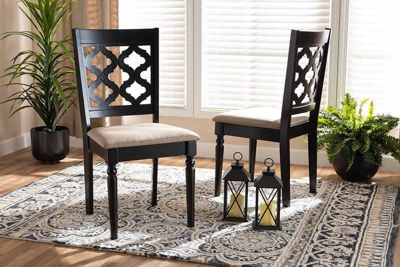 Edith Modern and Contemporary Sand Fabric Upholstered and Dark Brown Finished Wood 2-Piece Dining Chair Set