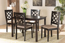 Edith Sand Fabric Upholstered and Dark Brown 5-Piece Dining Set Baxton