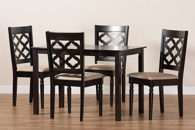 Edith Modern and Contemporary Sand Fabric Upholstered and Dark Brown Finished Wood 5-Piece Dining Set