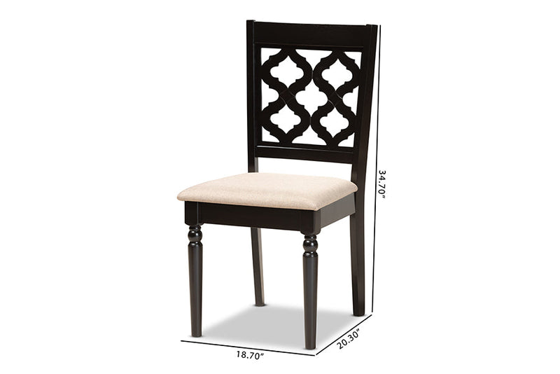 Edith Sand Fabric Upholstered and Dark Brown 2Pc Dining Chair Set Baxton