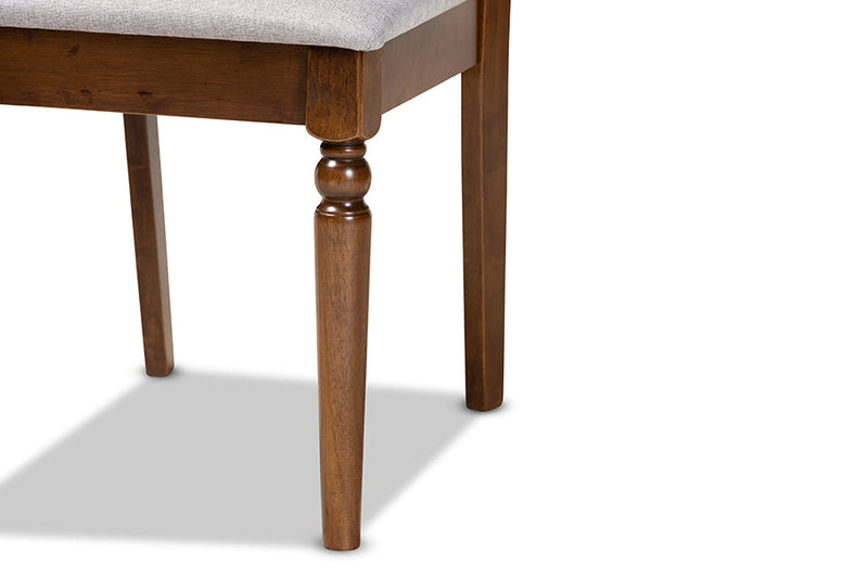 Edith Gray Fabric Upholstered and Walnut Brown 7-Piece Dining Set Baxton
