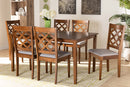 Edith Gray Fabric Upholstered and Walnut Brown 7-Piece Dining Set Baxton