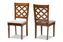 Edith Gray Fabric Upholstered and Walnut Brown 2Pc Dining Chair Set Baxton