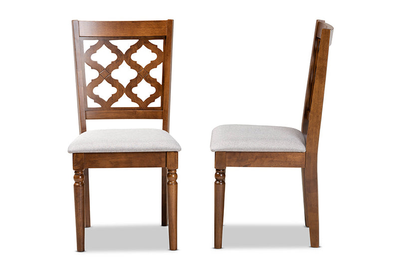 Edith Gray Fabric Upholstered and Walnut Brown 2Pc Dining Chair Set Baxton