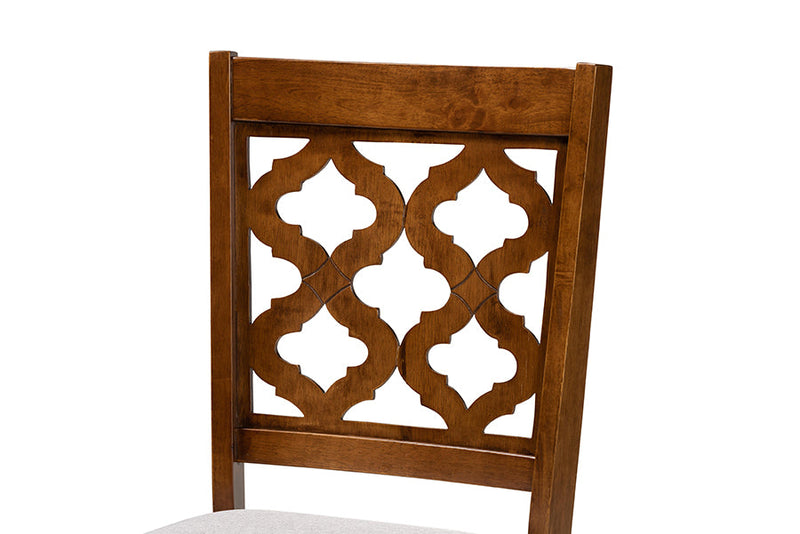 Edith Gray Fabric Upholstered and Walnut Brown 2Pc Dining Chair Set Baxton