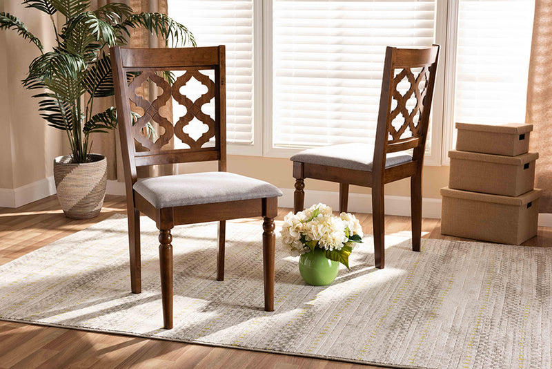 Edith Modern and Contemporary Gray Fabric Upholstered and Walnut Brown Finished Wood 2-Piece Dining Chair Set