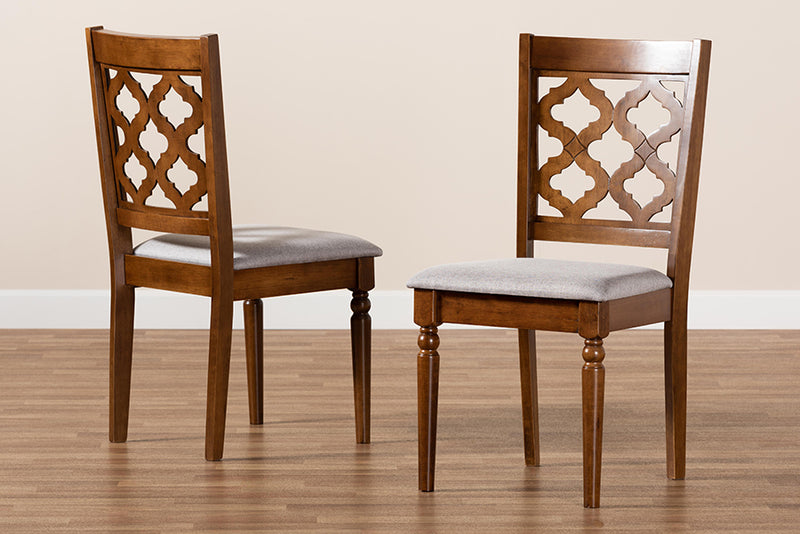 Edith Modern and Contemporary Gray Fabric Upholstered and Walnut Brown Finished Wood 2-Piece Dining Chair Set