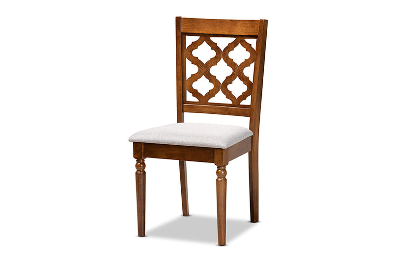Edith Gray Fabric Upholstered and Walnut Brown 5-Piece Dining Set Baxton