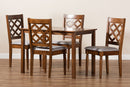 Edith Gray Fabric Upholstered and Walnut Brown 5-Piece Dining Set Baxton