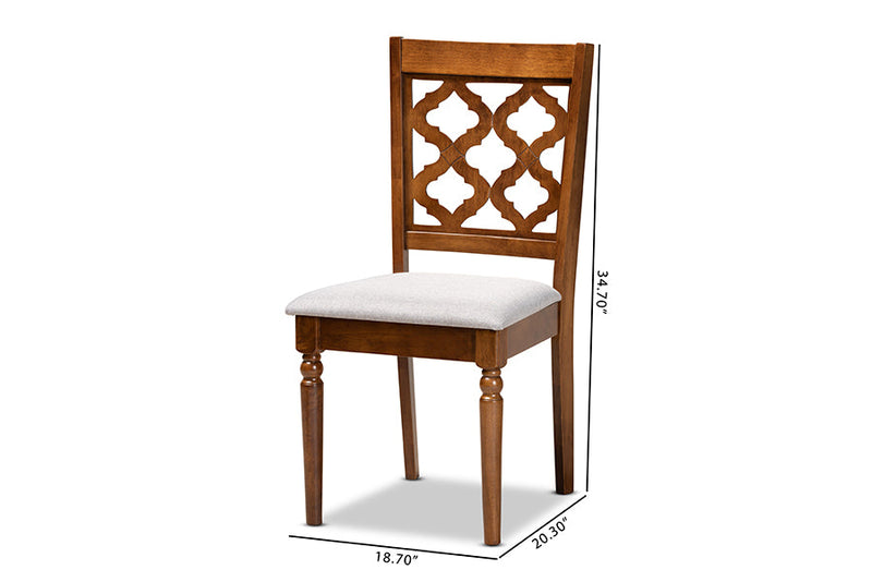 Edith Gray Fabric Upholstered and Walnut Brown 2Pc Dining Chair Set Baxton
