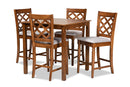 Edith Gray Fabric Upholstered and Walnut Brown 5-Piece Pub Set Baxton