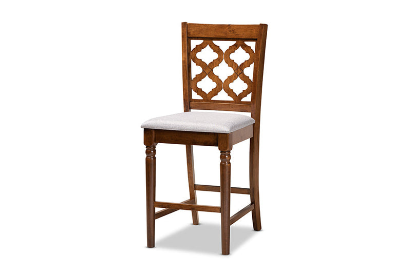 Edith Gray Fabric Upholstered and Walnut Brown 5-Piece Pub Set Baxton