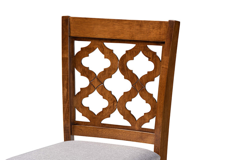 Edith Gray Fabric Upholstered and Walnut Brown 5-Piece Pub Set Baxton