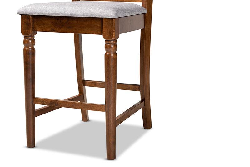 Edith Gray Fabric Upholstered and Walnut Brown 5-Piece Pub Set Baxton