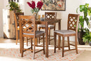 Edith Gray Fabric Upholstered and Walnut Brown 5-Piece Pub Set Baxton