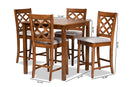 Edith Gray Fabric Upholstered and Walnut Brown 5-Piece Pub Set Baxton