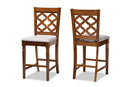 Edith Gray Fabric Walnut Brown Finished 2Pc Counter Stool Set Baxton