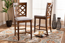 Edith Gray Fabric Walnut Brown Finished 2Pc Counter Stool Set Baxton