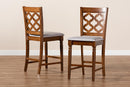 Edith Gray Fabric Walnut Brown Finished 2Pc Counter Stool Set Baxton