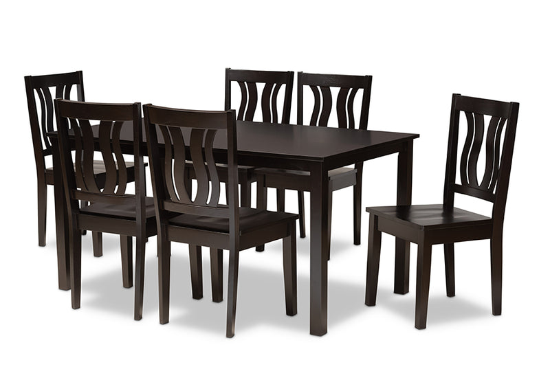 Azura Modern and Contemporary Dark Brown Finished Wood 7-Piece Dining Set