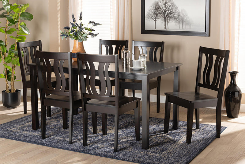 Azura Modern and Contemporary Dark Brown Finished Wood 7-Piece Dining Set