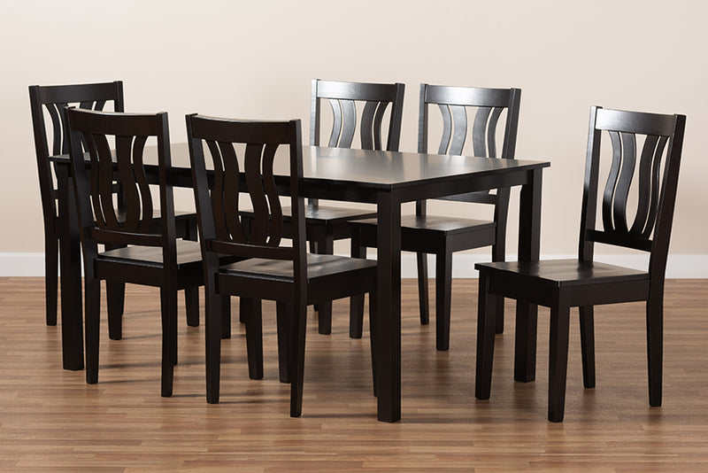 Azura Modern and Contemporary Dark Brown Finished Wood 7-Piece Dining Set