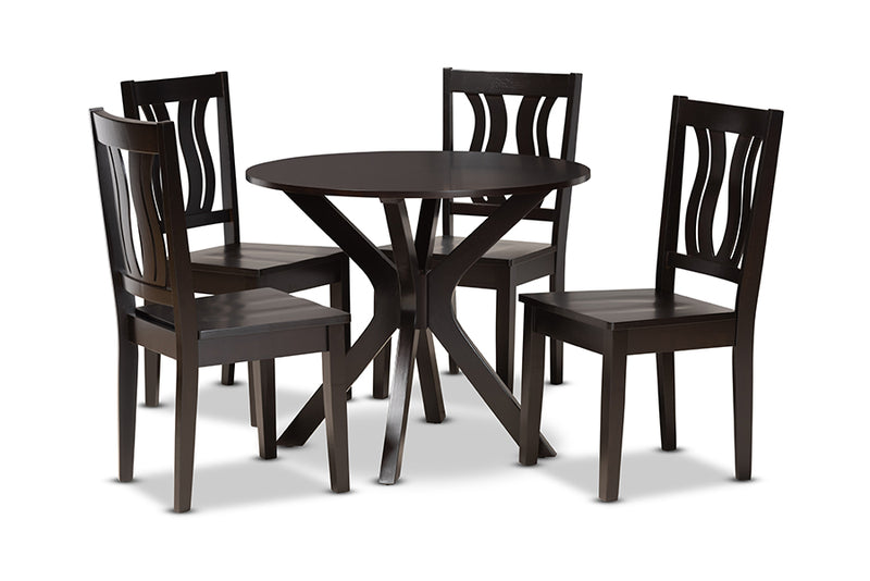 Dallas Modern and Contemporary Dark Brown Finished Wood 5-Piece Dining Set