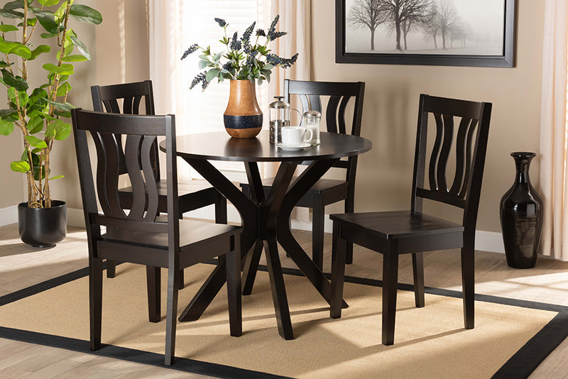 Dallas Modern and Contemporary Dark Brown Finished Wood 5-Piece Dining Set