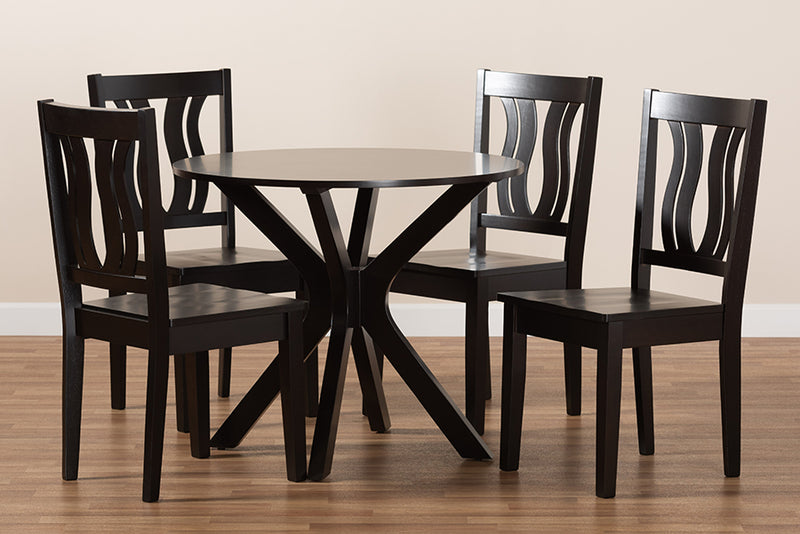 Dallas Modern and Contemporary Dark Brown Finished Wood 5-Piece Dining Set