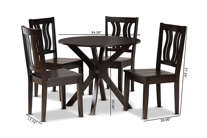 Dallas Modern and Contemporary Dark Brown Finished Wood 5-Piece Dining Set