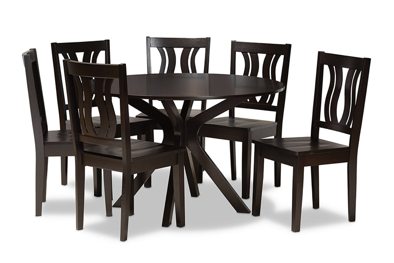 Dallas Modern and Contemporary Dark Brown Finished Wood 7-Piece Dining Set