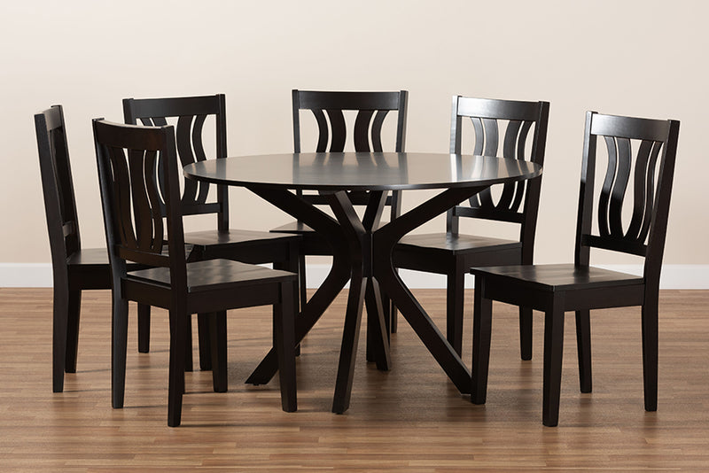 Dallas Modern and Contemporary Dark Brown Finished Wood 7-Piece Dining Set