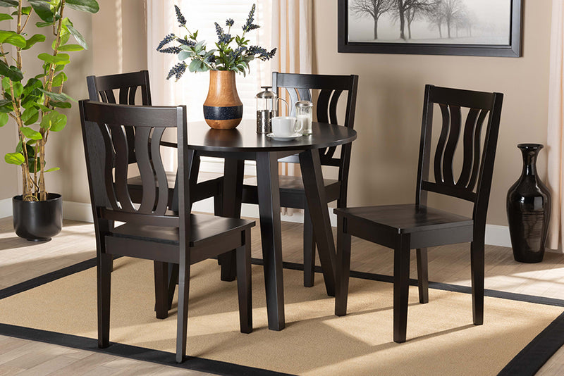 Tania Modern and Contemporary Dark Brown Finished Wood 5-Piece Dining Set