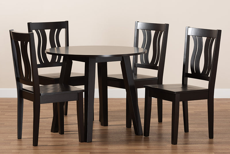 Tania Modern and Contemporary Dark Brown Finished Wood 5-Piece Dining Set