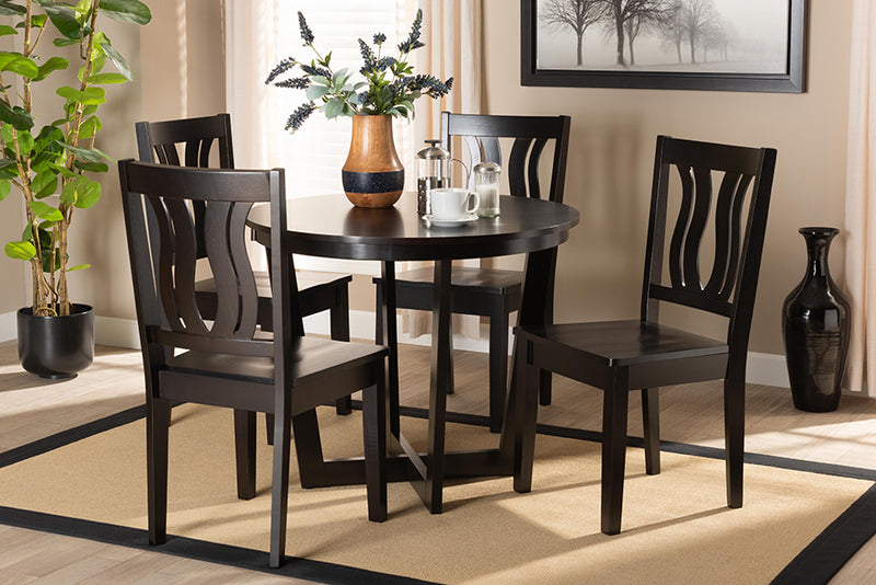 Leni Modern and Contemporary Dark Brown Finished Wood 5-Piece Dining Set