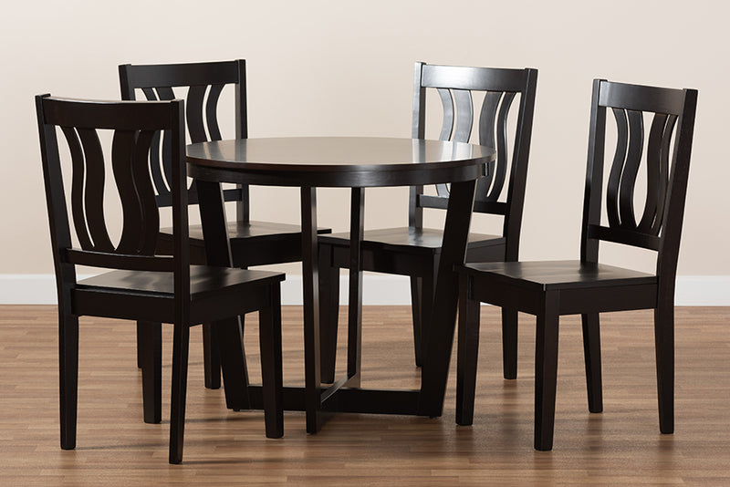 Leni Modern and Contemporary Dark Brown Finished Wood 5-Piece Dining Set